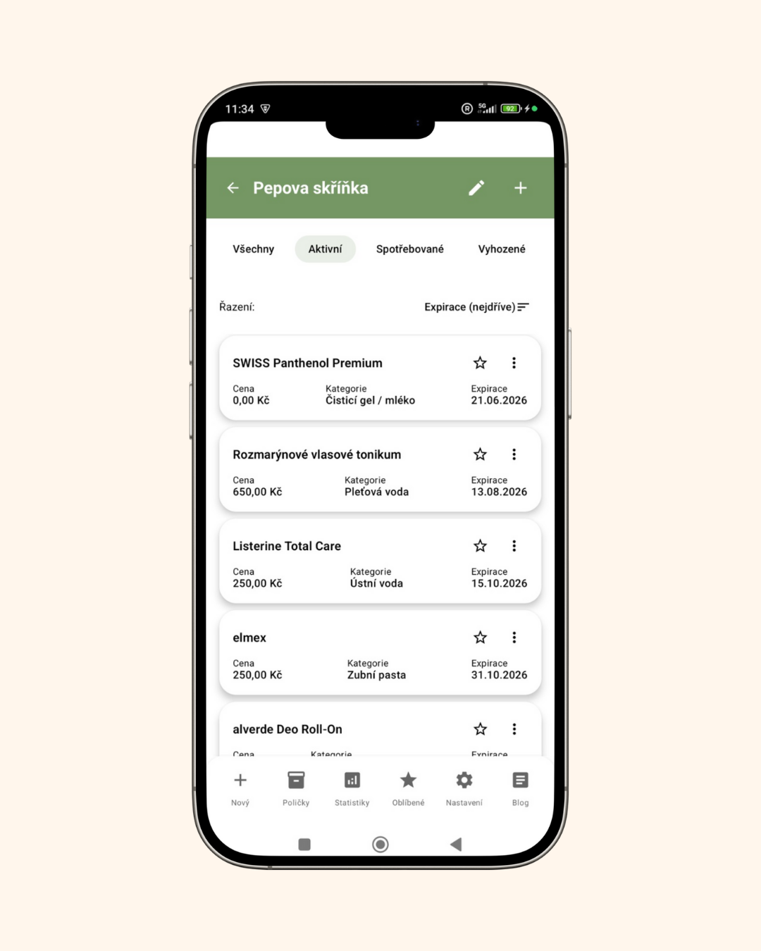 App screenshot - expiry reminders