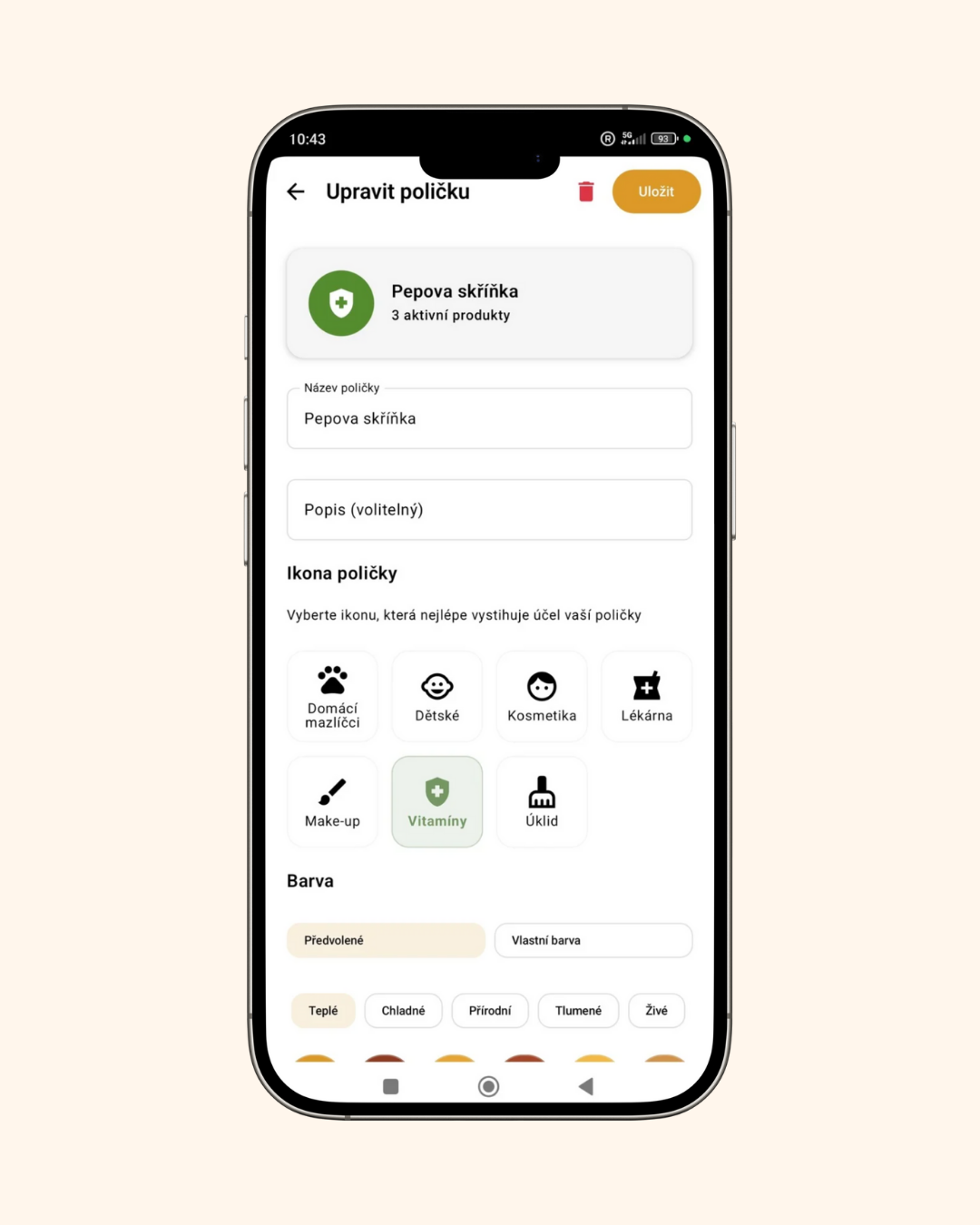 App screenshot - virtual shelves