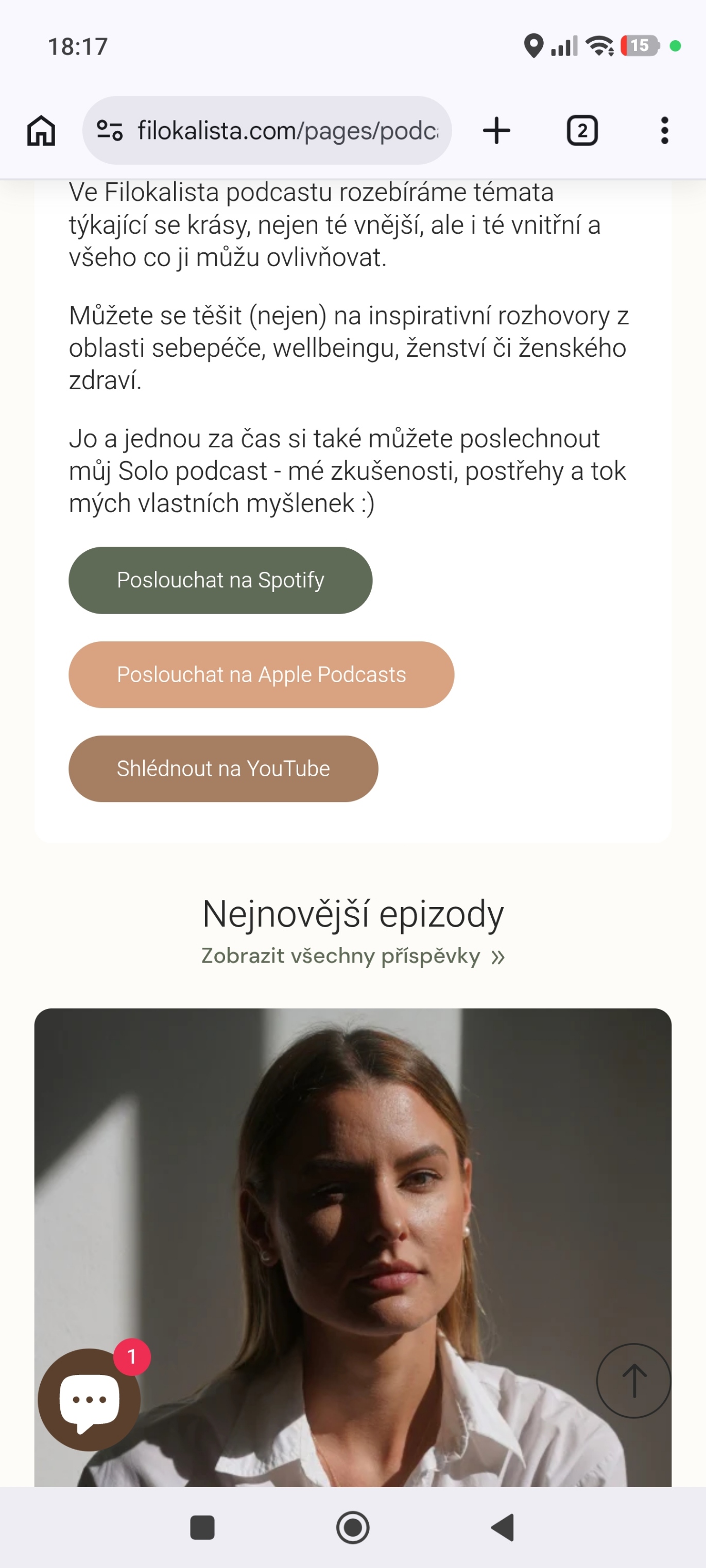 Stránka podcastu na mobilu